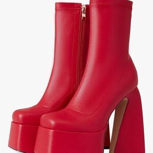 Red Platform Ankle Boots